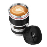 Short SLR Camera Lens Travel Coffee Mug Stainless Steel with Leak-Proof Lid