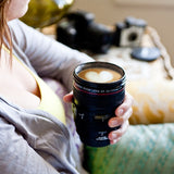 Short SLR Camera Lens Travel Coffee Mug Stainless Steel with Leak-Proof Lid