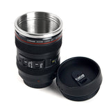 Short SLR Camera Lens Travel Coffee Mug Stainless Steel with Leak-Proof Lid